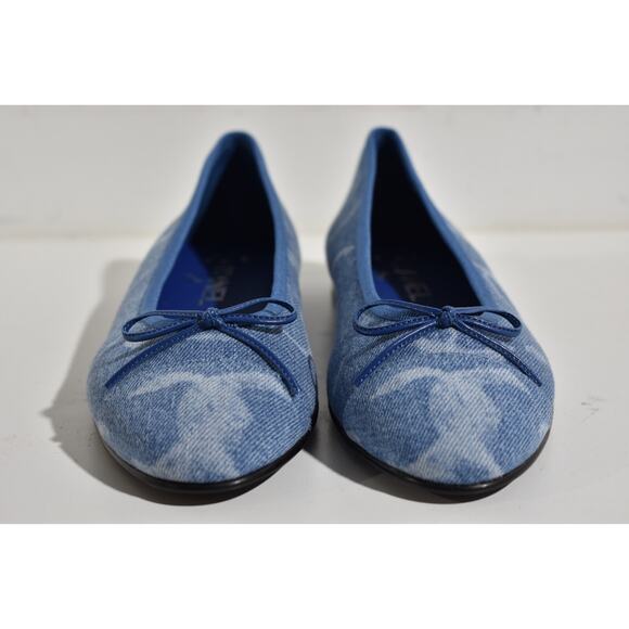 Chanel 23B Printed Denim Blue White CC Logo Bow Tie Ballet Ballerina Flat 38.5 - Picture 5 of 12